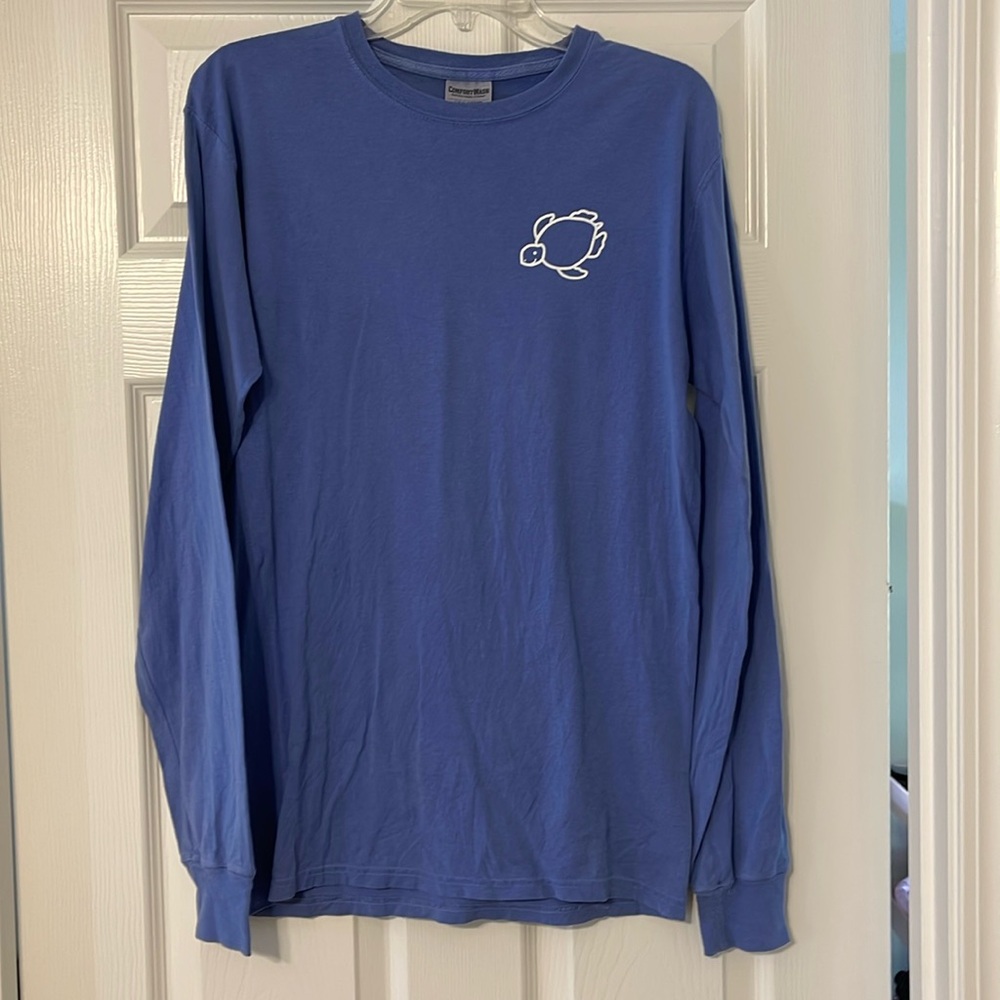 Shelly Cove Save the Turtles Long Sleeve T Shirt Dusty Blue Floral